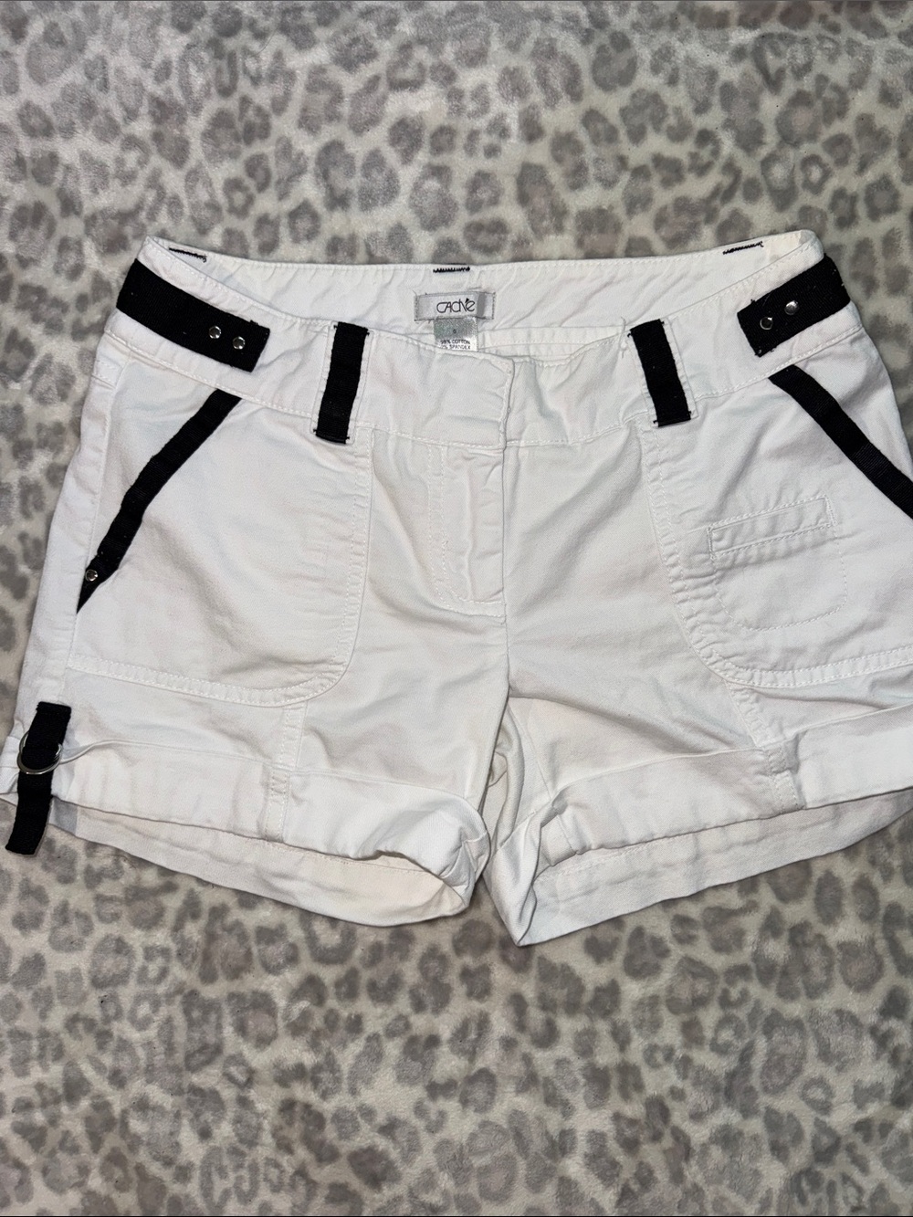 Acne White Cargo Shorts with Black Trim